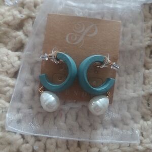 Chic Teal and Pearl Drop Earrings
